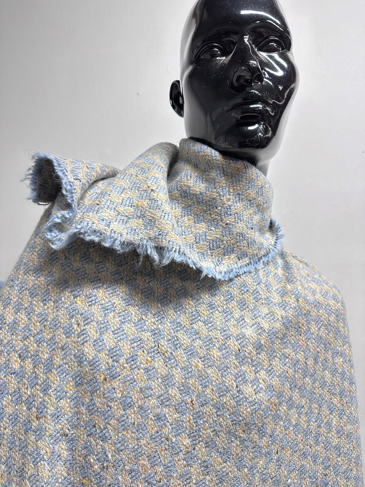 Baby Blue Flecked Checkerboard Wool - L'Etoffe Fabrics LLC