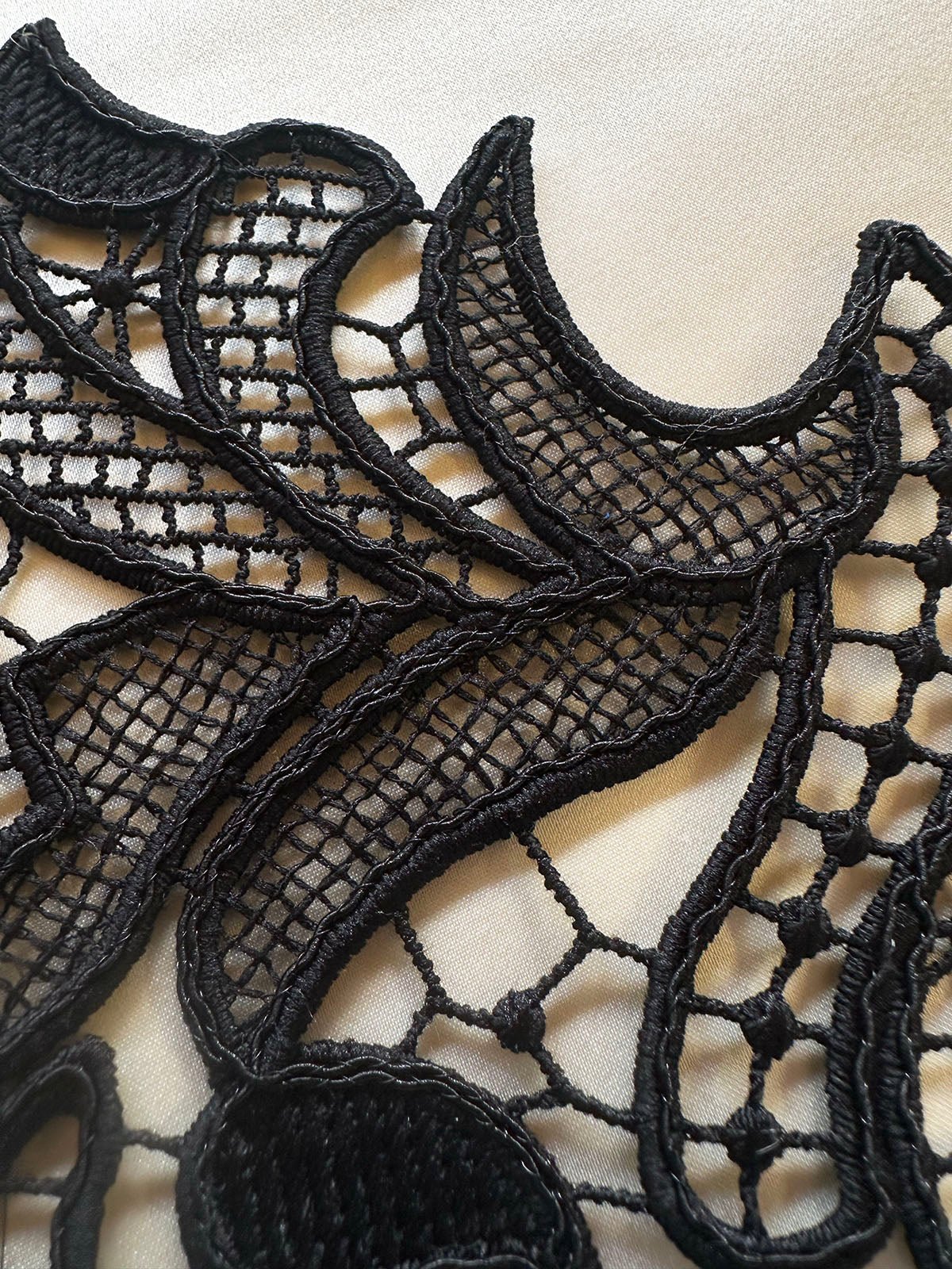 Back In Stock! Satin Guipure Black Lace - L'Etoffe Fabrics LLC