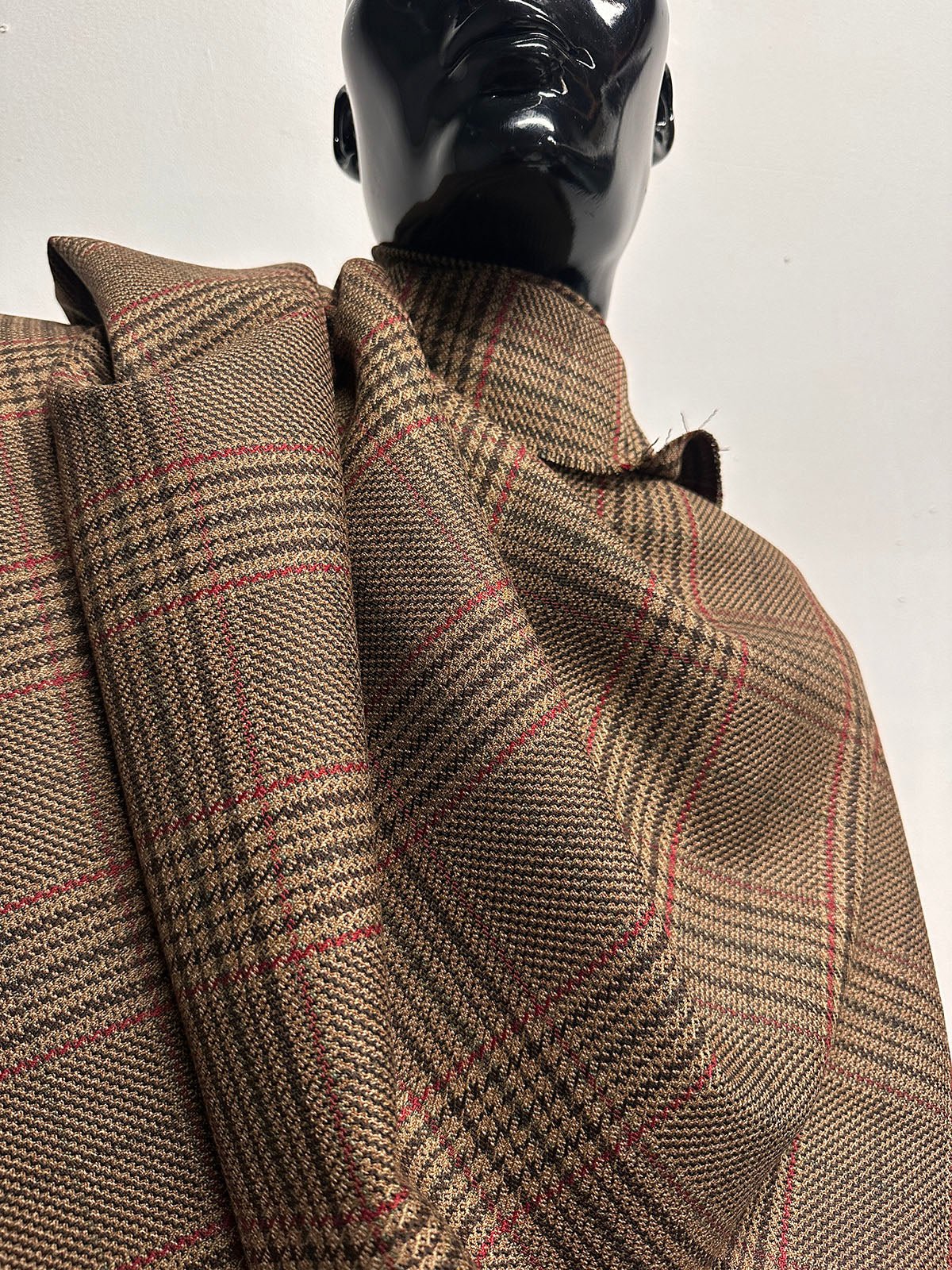 BC Brown Cranberry Glenplaid Suiting S30 - L'Etoffe Fabrics LLC