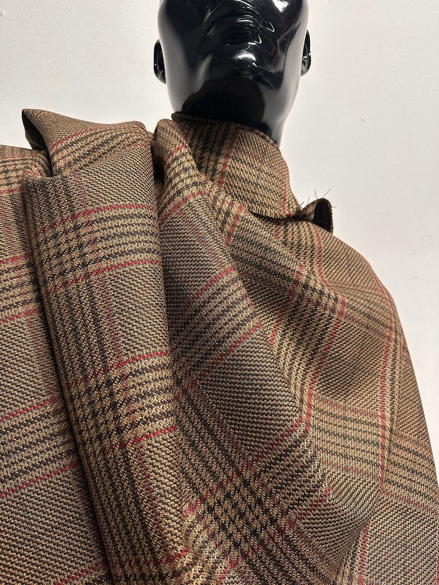 BC Brown Cranberry Glenplaid Suiting S30 - L'Etoffe Fabrics LLC