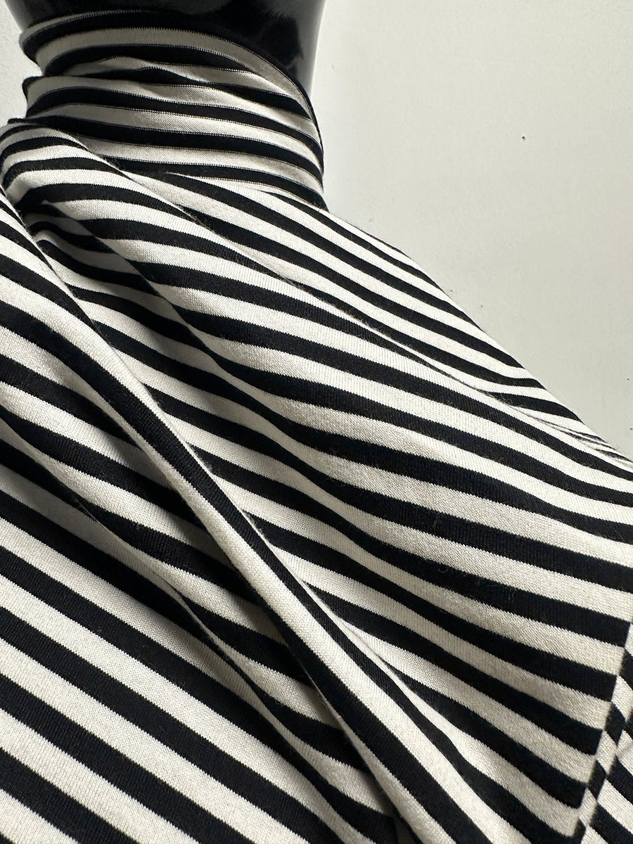 BC Ivory Black Striped Cotton Tee Jersey - L'Etoffe Fabrics LLC