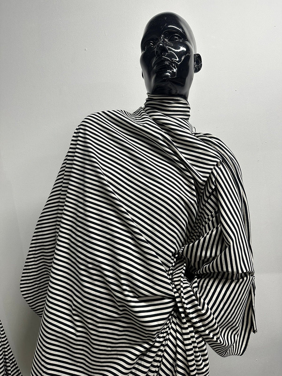 BC Ivory Black Striped Cotton Tee Jersey - L'Etoffe Fabrics LLC