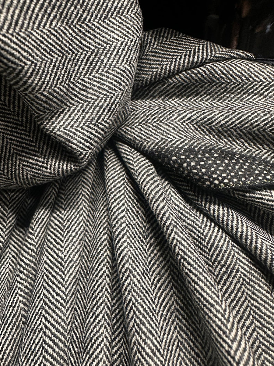 BC Luxury Soft Herringbone Suiting Black White S53 - L'Etoffe Fabrics LLC