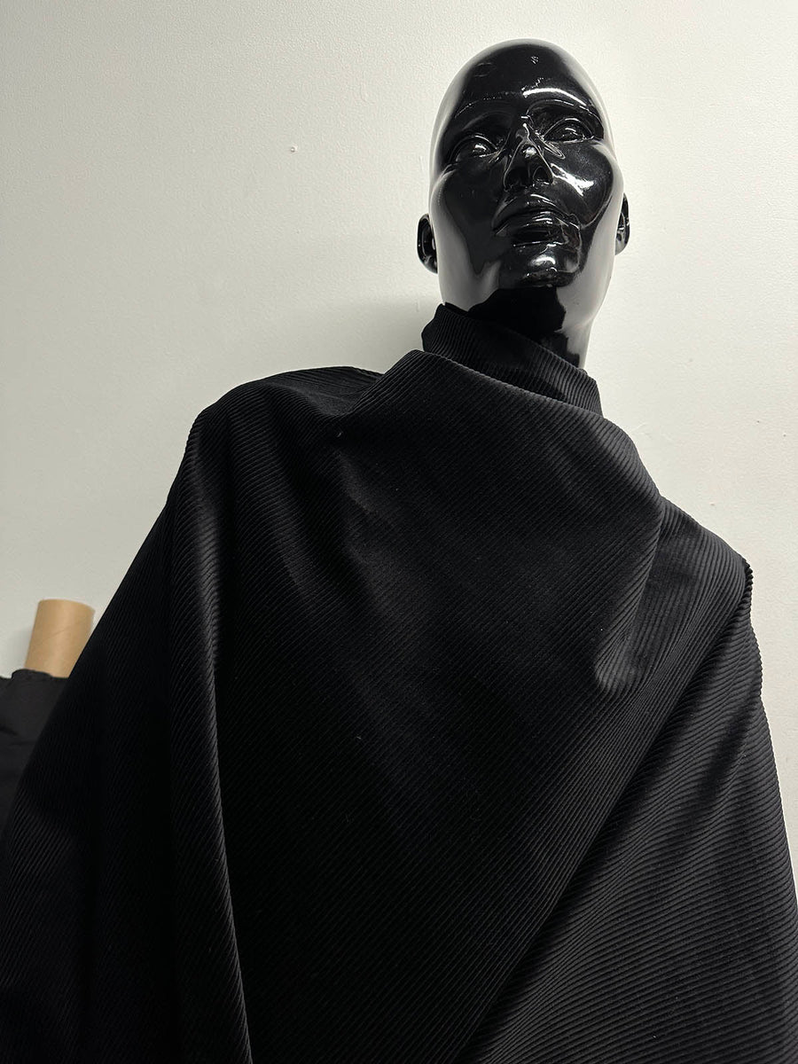 BC Sample Cut Corduroy Glossy Black Wide Wale - L'Etoffe Fabrics LLC