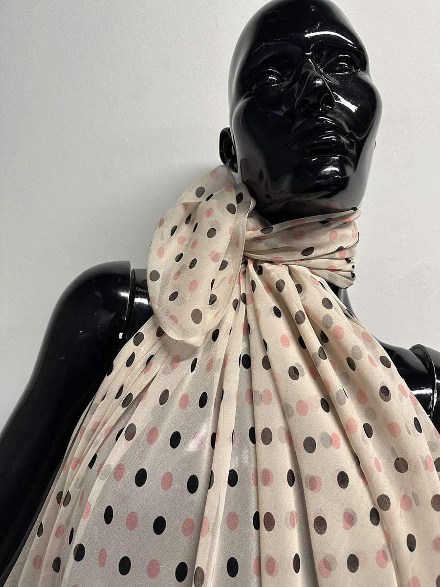 Beige Pink Black Polka Dot Silk Chiffon - L'Etoffe Fabrics LLC