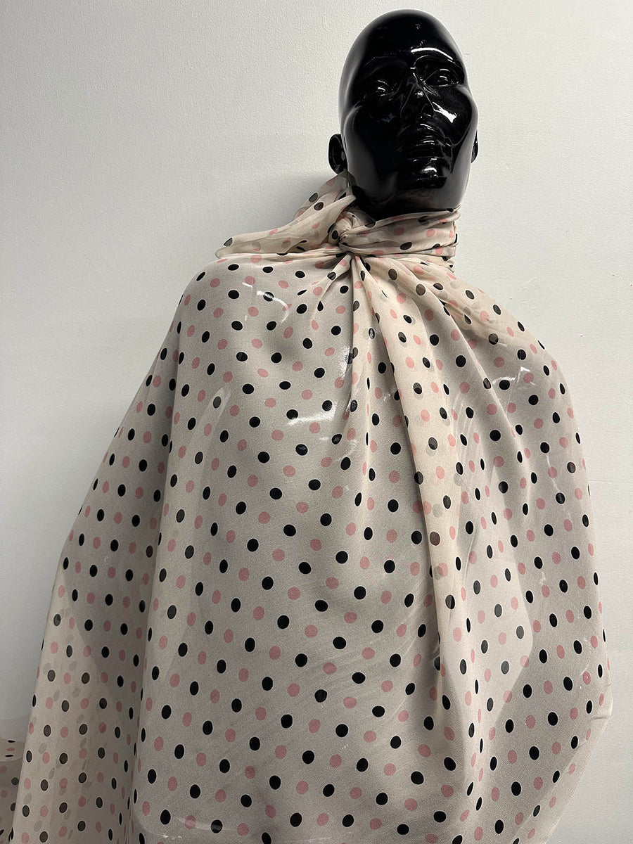 Beige Pink Black Polka Dot Silk Chiffon - L'Etoffe Fabrics LLC