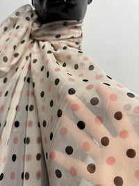 Beige Pink Black Polka Dot Silk Chiffon - L'Etoffe Fabrics LLC