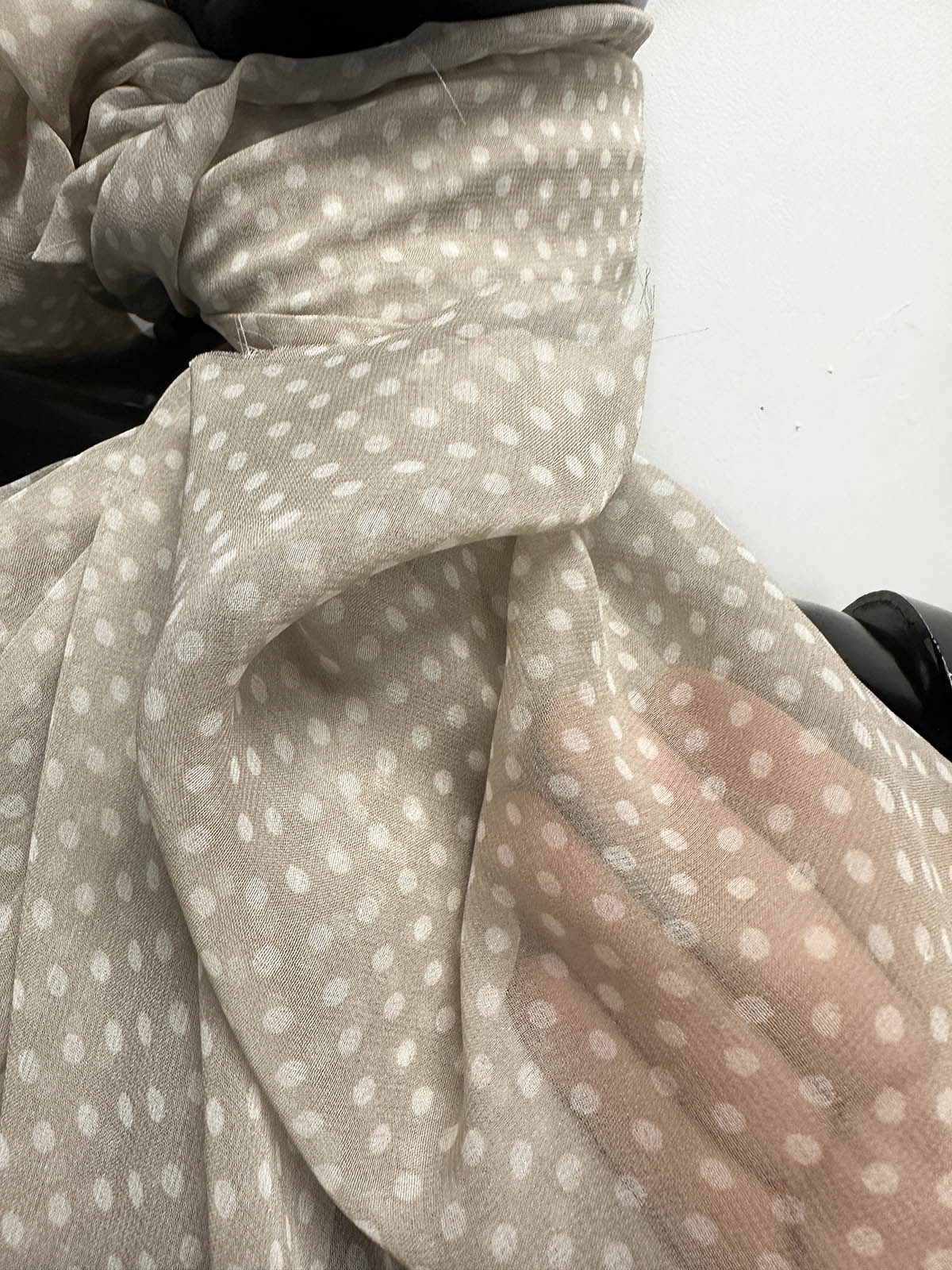 Beige Polka Dot Silk Chiffon - L'Etoffe Fabrics LLC
