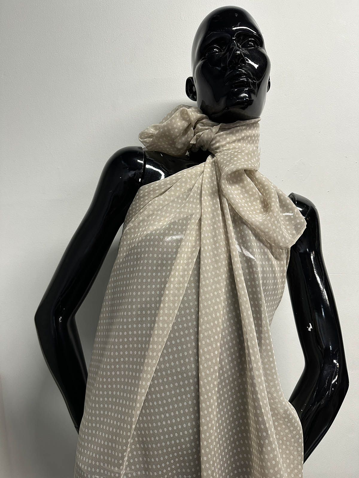 Beige Polka Dot Silk Chiffon - L'Etoffe Fabrics LLC