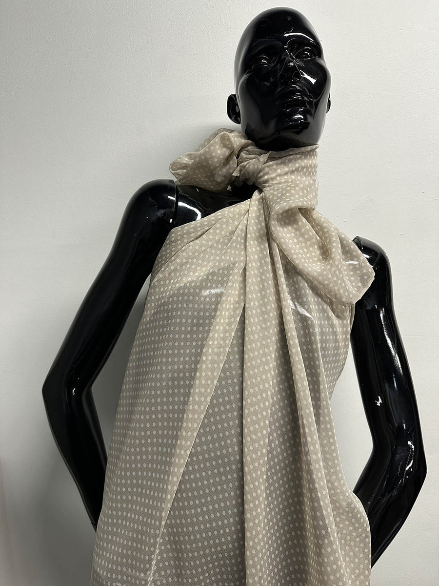 Beige Polka Dot Silk Chiffon - L'Etoffe Fabrics LLC