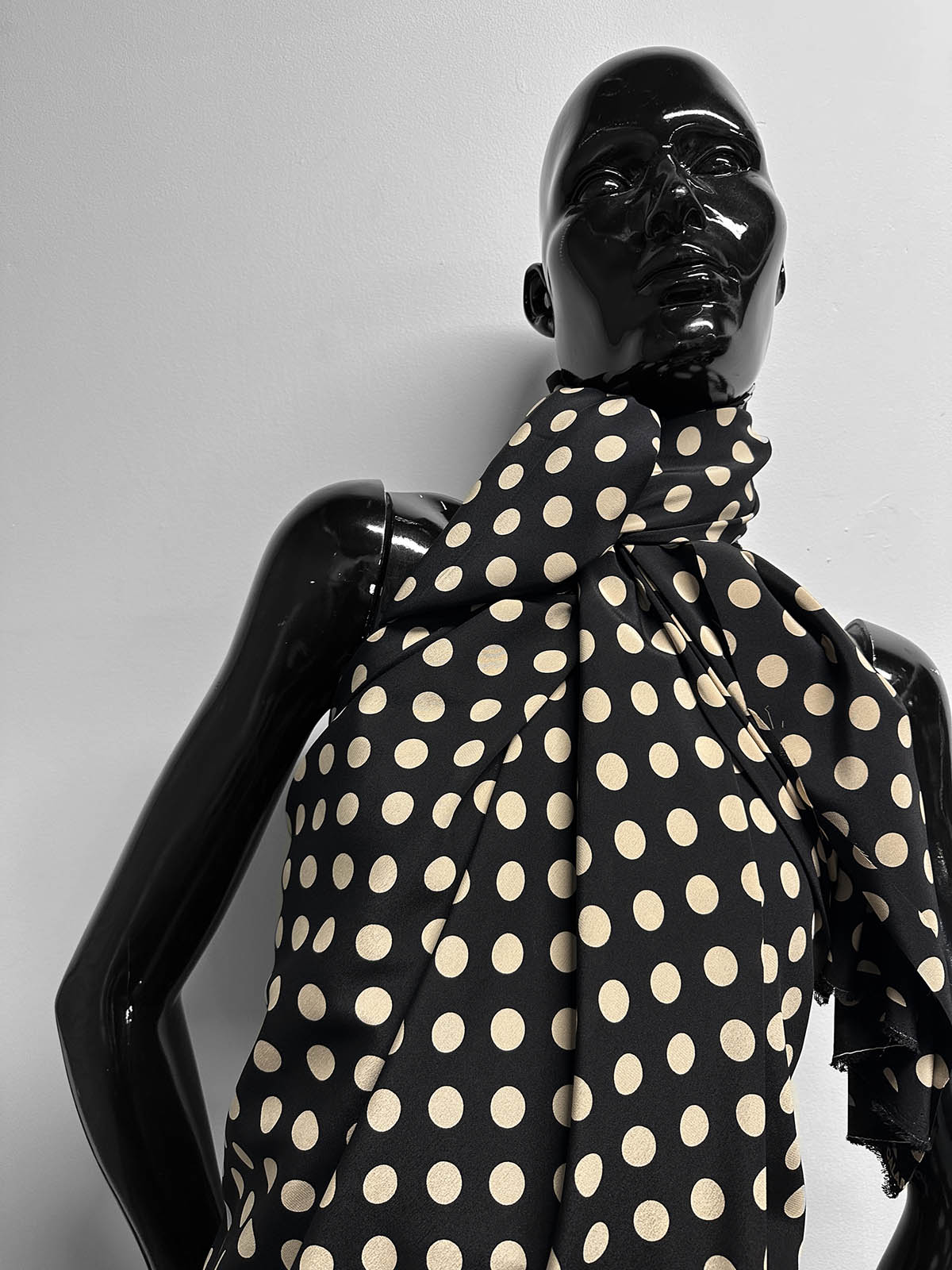 Black Beige Polka Dot Silk Crepe De Chine - L'Etoffe Fabrics LLC