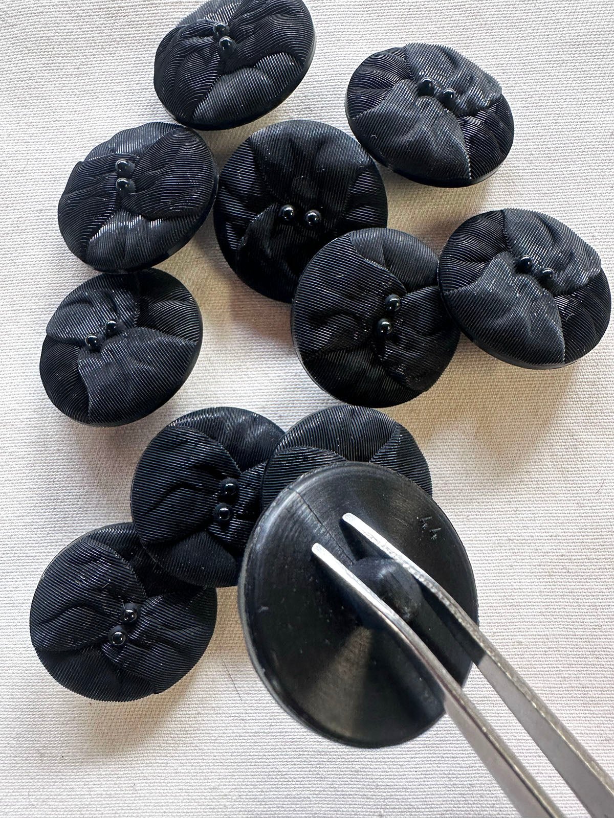 Black Faux Faille Pillow Button Per Pair - L'Etoffe Fabrics LLC