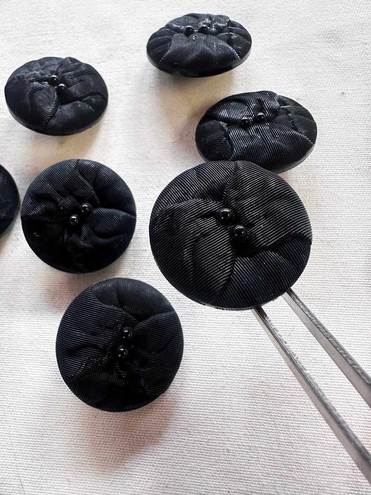 Black Faux Faille Pillow Button Per Pair - L'Etoffe Fabrics LLC