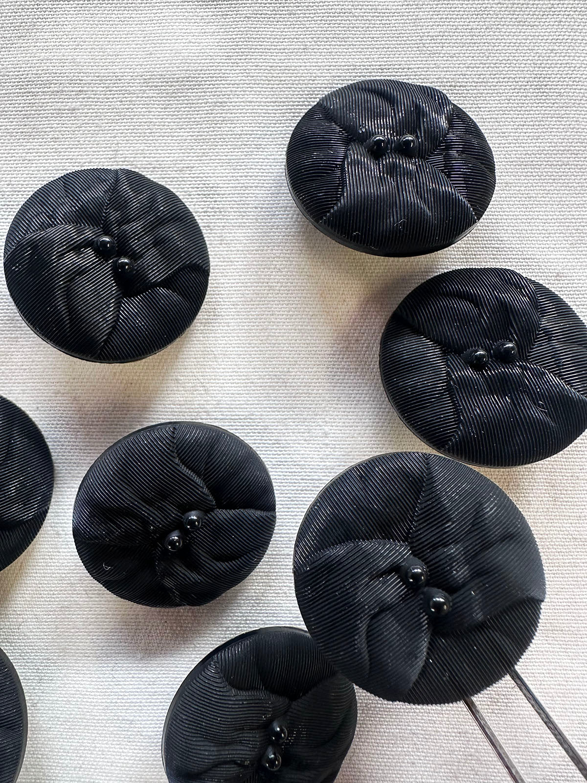 Black Faux Faille Pillow Button Per Pair - L'Etoffe Fabrics LLC