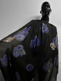 Black Georgette Diva Silk Blue Floral - L'Etoffe Fabrics LLC