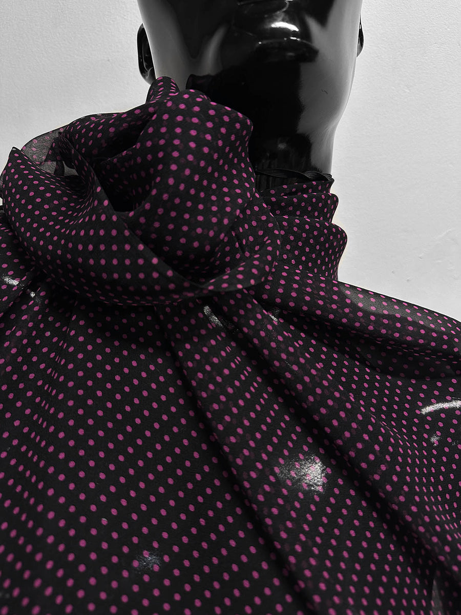 Black Hot Pink Polka Dot Silk Chiffon - L'Etoffe Fabrics LLC