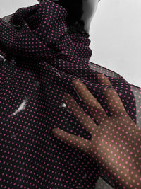 Black Hot Pink Polka Dot Silk Chiffon - L'Etoffe Fabrics LLC