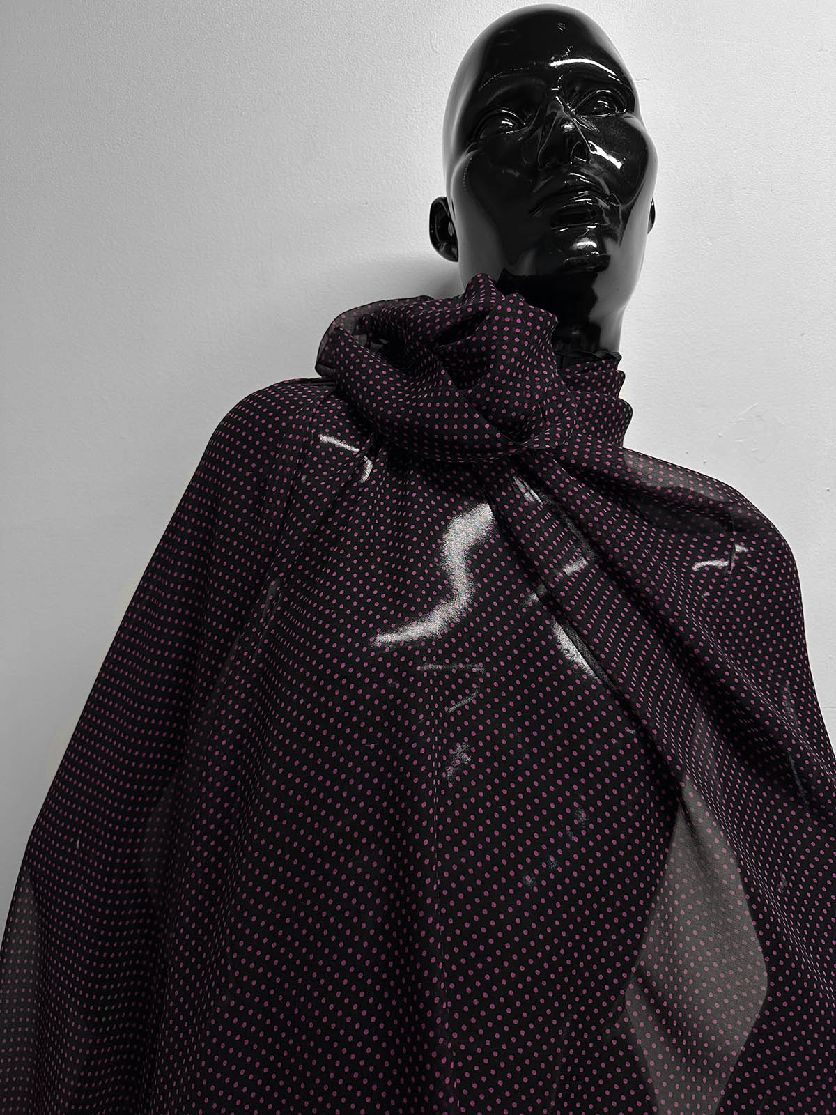 Black Hot Pink Polka Dot Silk Chiffon - L'Etoffe Fabrics LLC