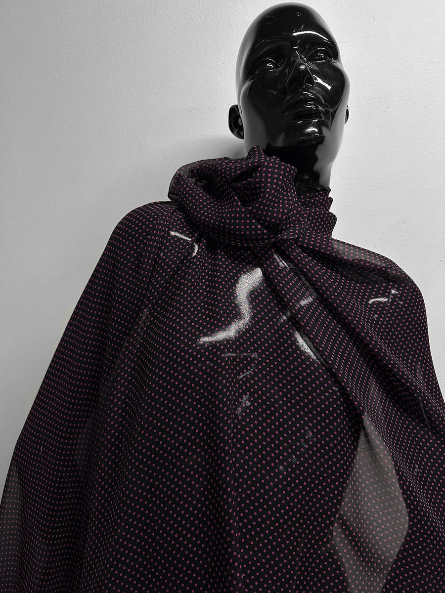 Black Hot Pink Polka Dot Silk Chiffon - L'Etoffe Fabrics LLC