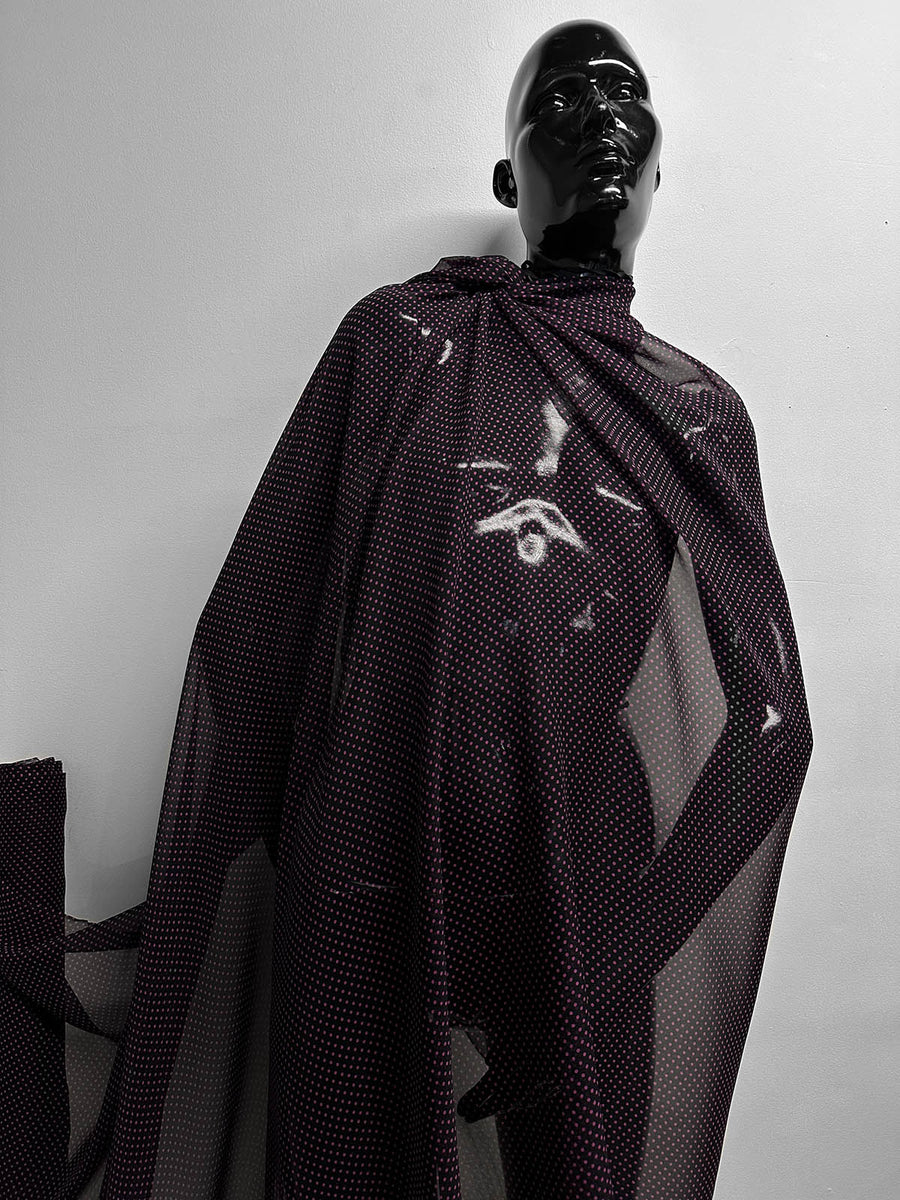 Black Hot Pink Polka Dot Silk Chiffon - L'Etoffe Fabrics LLC