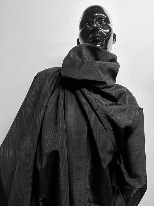 Black Moiré Faille Cotton Rayon - L'Etoffe Fabrics LLC