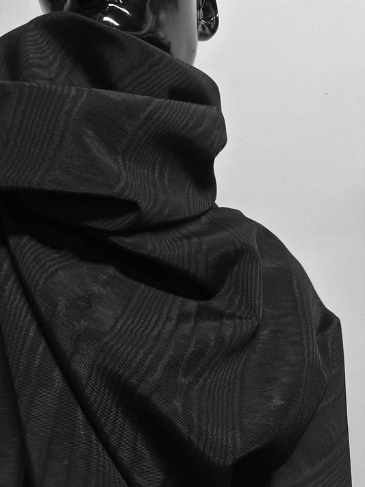 Black Moiré Faille Cotton Rayon - L'Etoffe Fabrics LLC