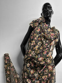 Black Passionflower Silk Crepe - L'Etoffe Fabrics LLC
