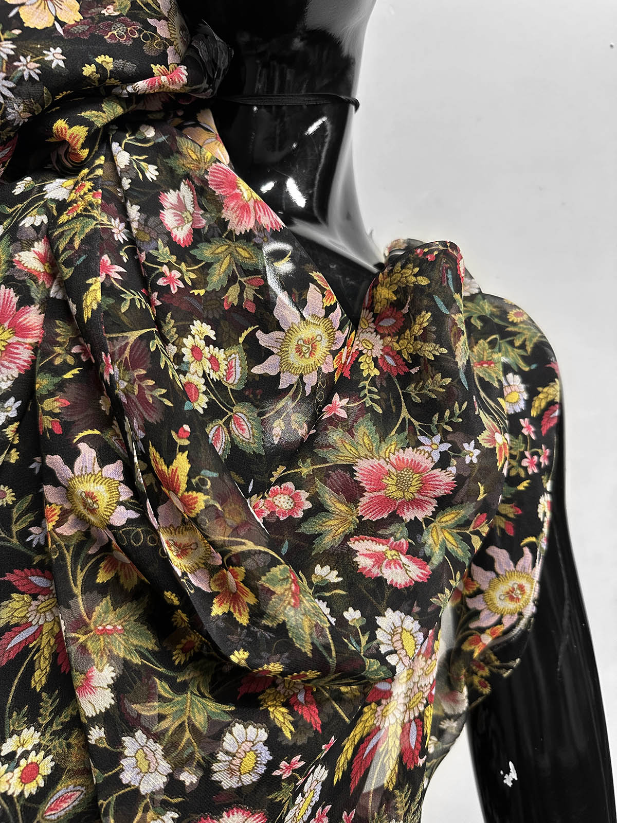 Black Passionflower Silk Crepe - L'Etoffe Fabrics LLC