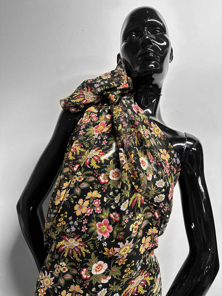 Black Passionflower Silk Crepe - L'Etoffe Fabrics LLC