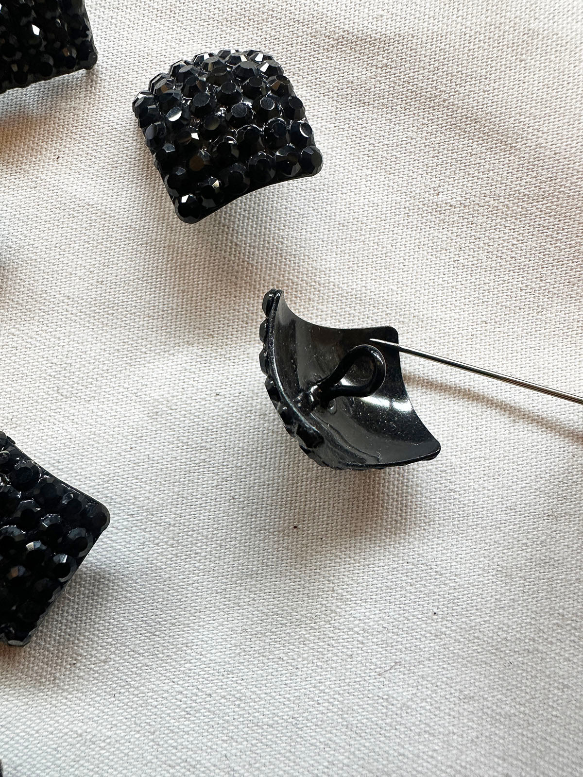 Black Rhinestone Convex Rectangles in 2 Sizes - L'Etoffe Fabrics LLC