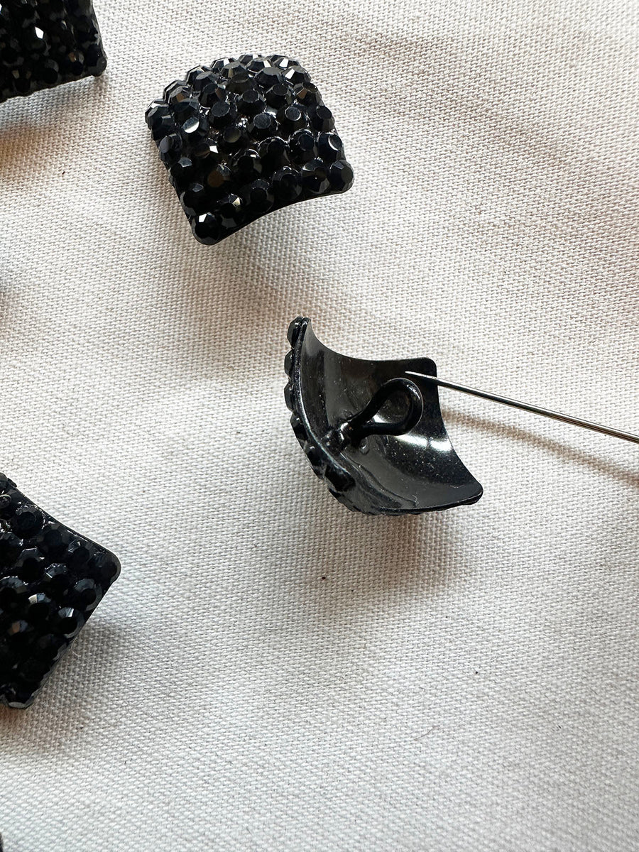 Black Rhinestone Convex Rectangles in 2 Sizes - L'Etoffe Fabrics LLC