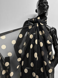 Black SIlk Chiffon Large Beige Polka Dots - L'Etoffe Fabrics LLC