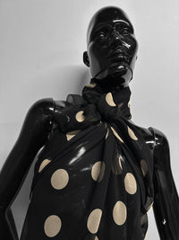 Black SIlk Chiffon Large Beige Polka Dots - L'Etoffe Fabrics LLC