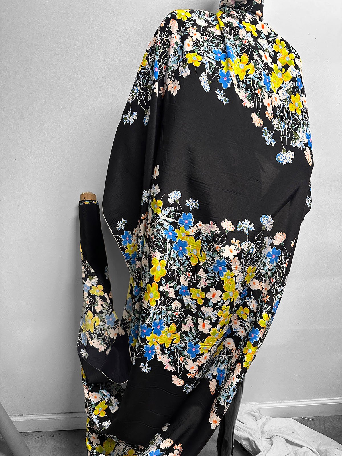 Black Silk Crepe De Chine Floral - L'Etoffe Fabrics LLC