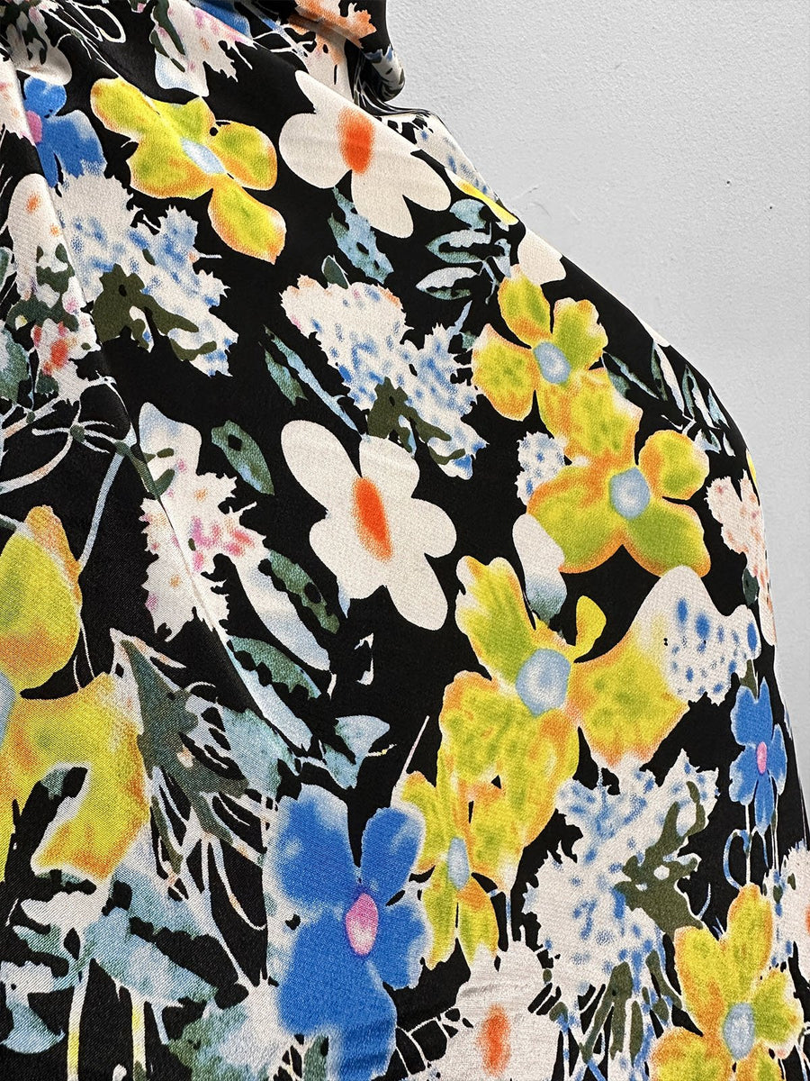 Black Silk Crepe De Chine Floral - L'Etoffe Fabrics LLC