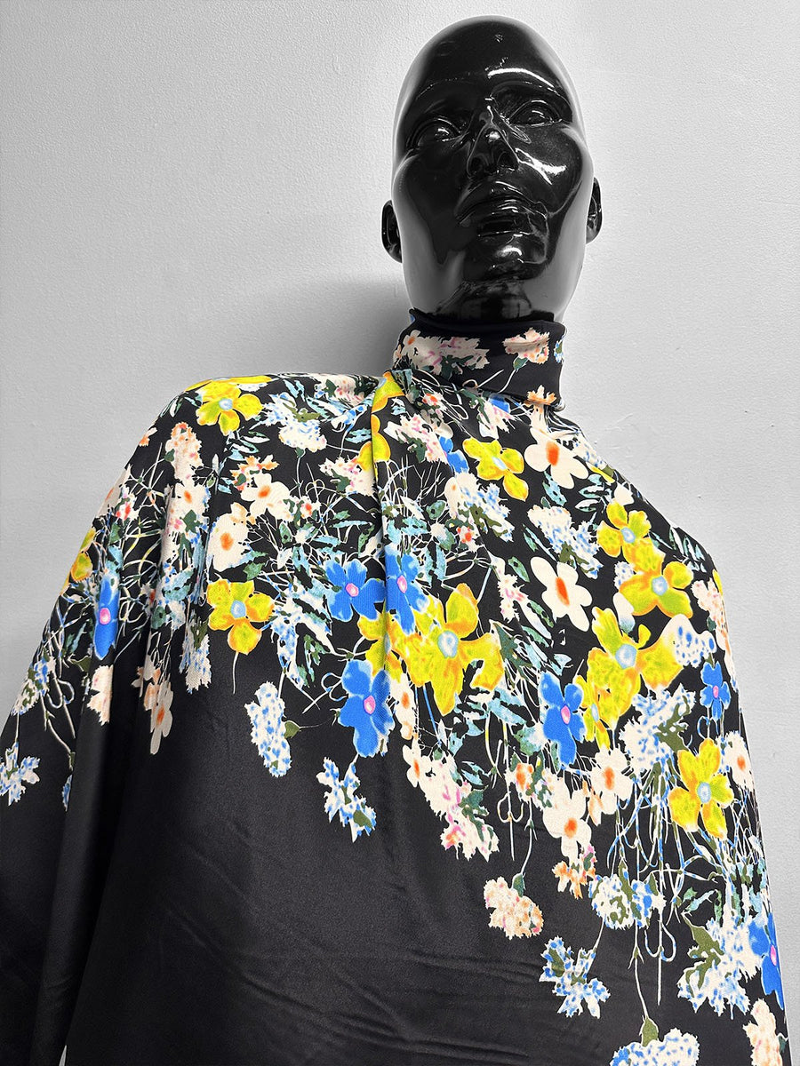 Black Silk Crepe De Chine Floral - L'Etoffe Fabrics LLC
