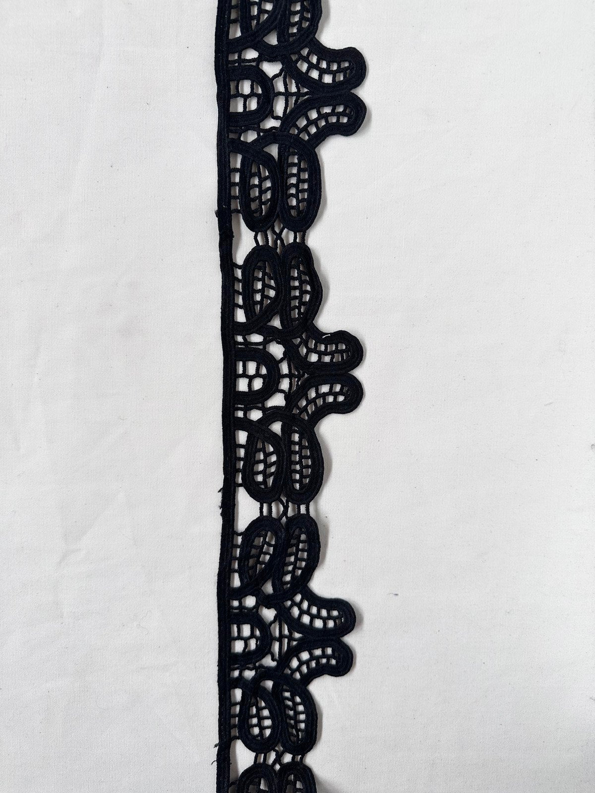 Black Victorian Heavy Embroidered Eyelet Trim - L'Etoffe Fabrics LLC