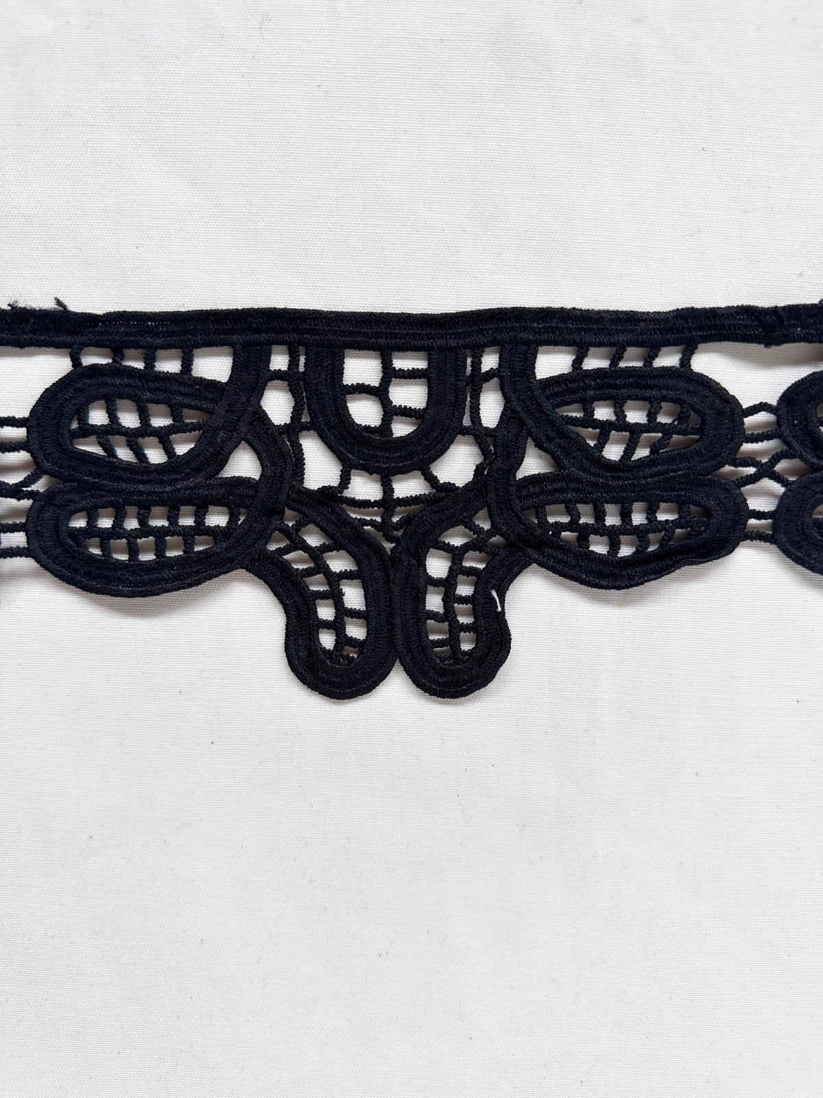 Black Victorian Heavy Embroidered Eyelet Trim - L'Etoffe Fabrics LLC