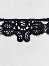 Black Victorian Heavy Embroidered Eyelet Trim - L'Etoffe Fabrics LLC
