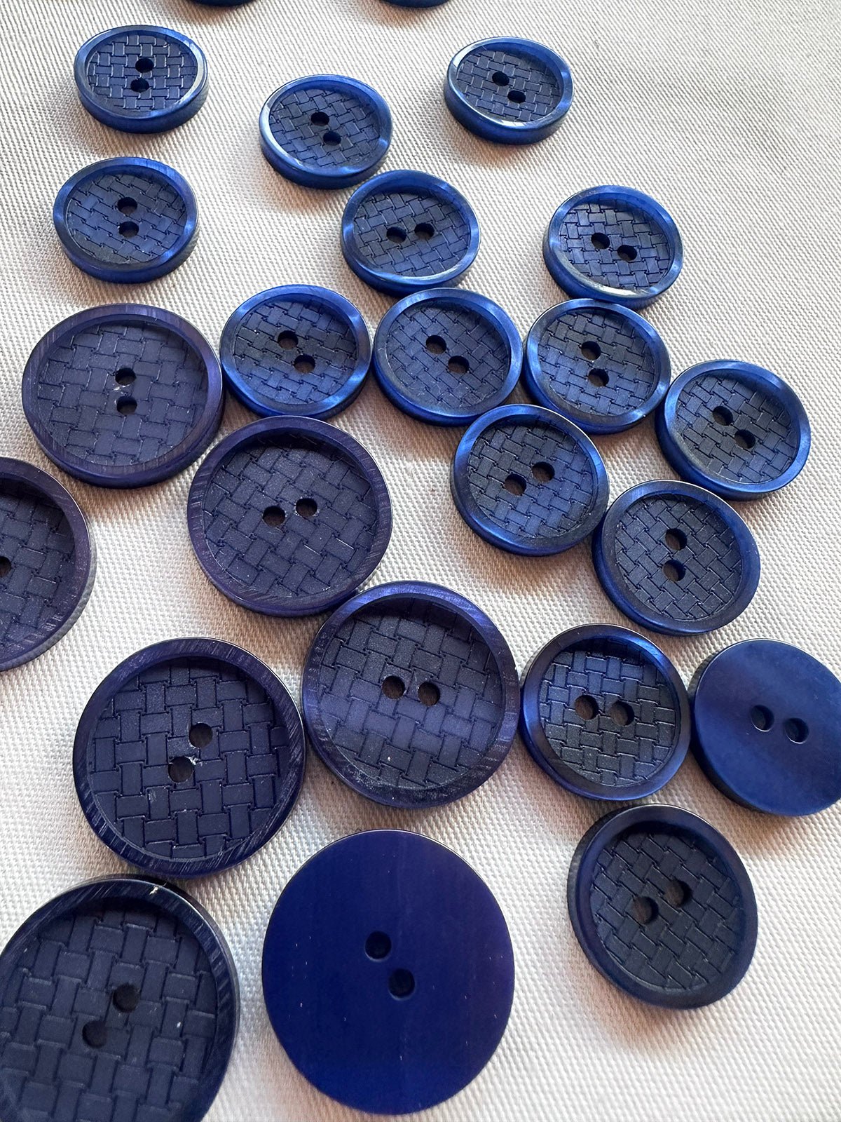 Blue Basket Weave Etched Designer Buttons Per Pair - L'Etoffe Fabrics LLC