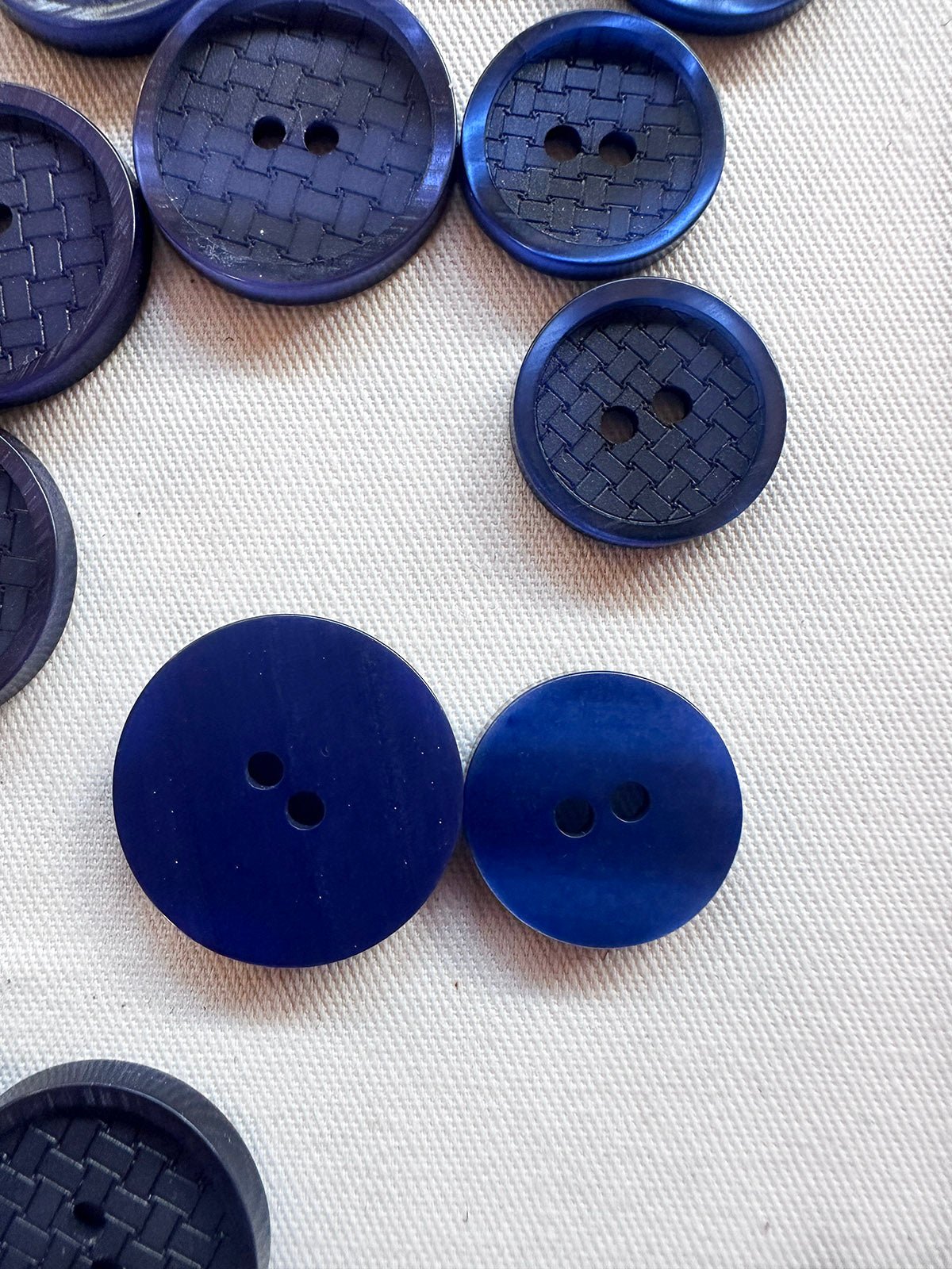 Blue Basket Weave Etched Designer Buttons Per Pair - L'Etoffe Fabrics LLC