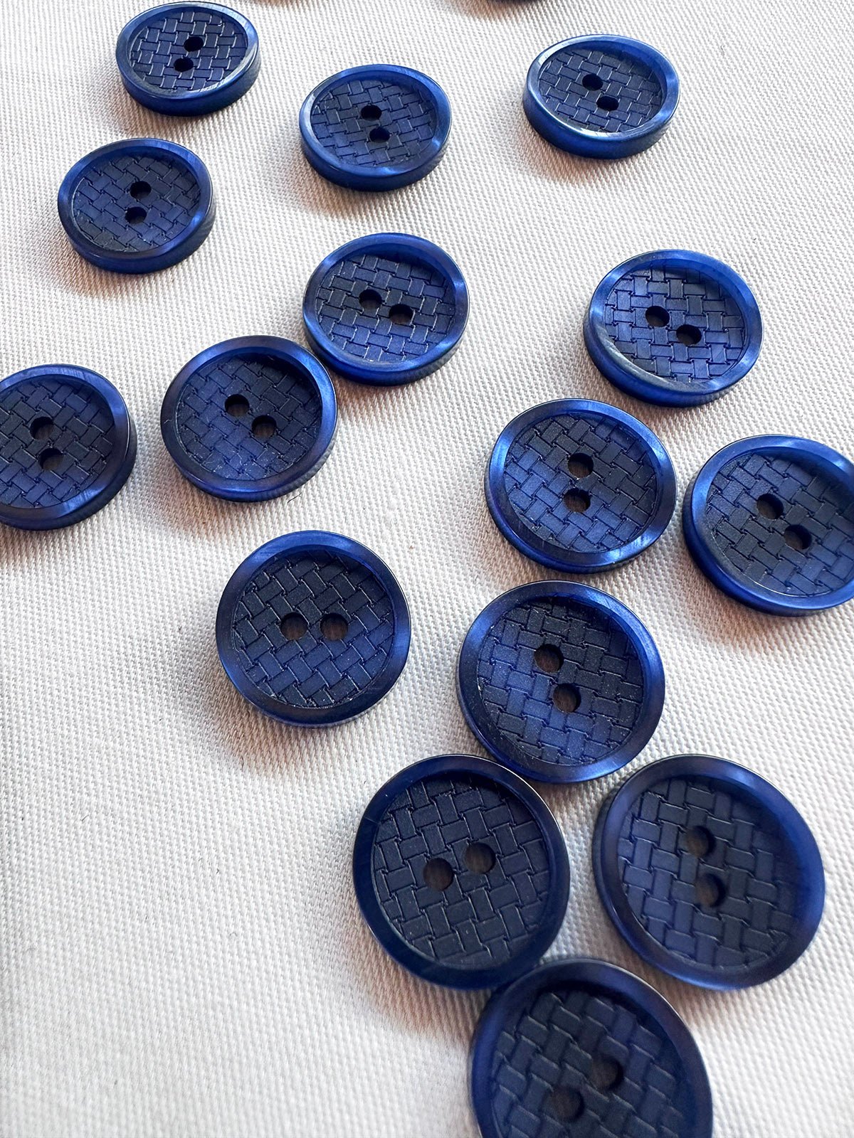 Blue Basket Weave Etched Designer Buttons Per Pair - L'Etoffe Fabrics LLC