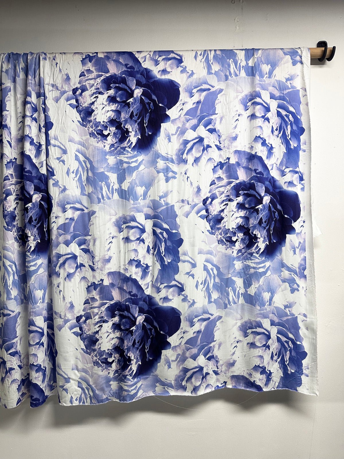 Blue Dahlia Sateen Challis - L'Etoffe Fabrics LLC