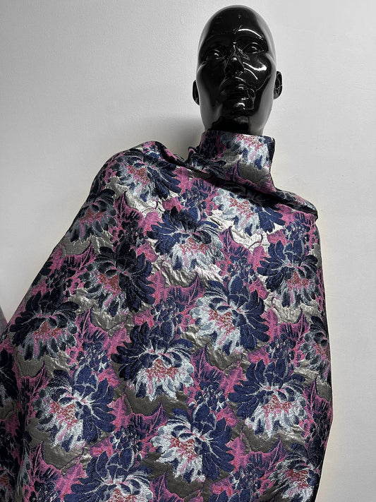 Blue Floral Brocade - L'Etoffe Fabrics LLC