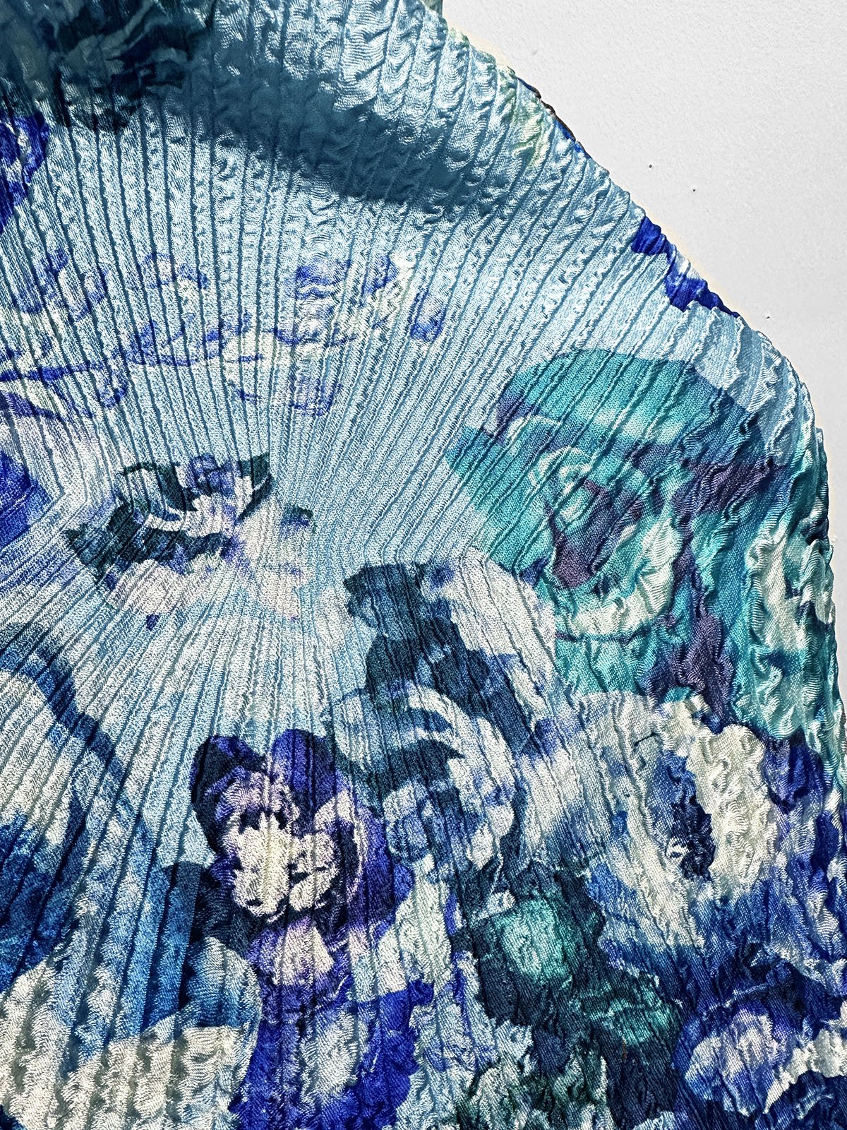 Blue Floral Carlo Pozzi Pleated Silk Jacquard - L'Etoffe Fabrics LLC