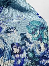 Blue Floral Carlo Pozzi Pleated Silk Jacquard - L'Etoffe Fabrics LLC