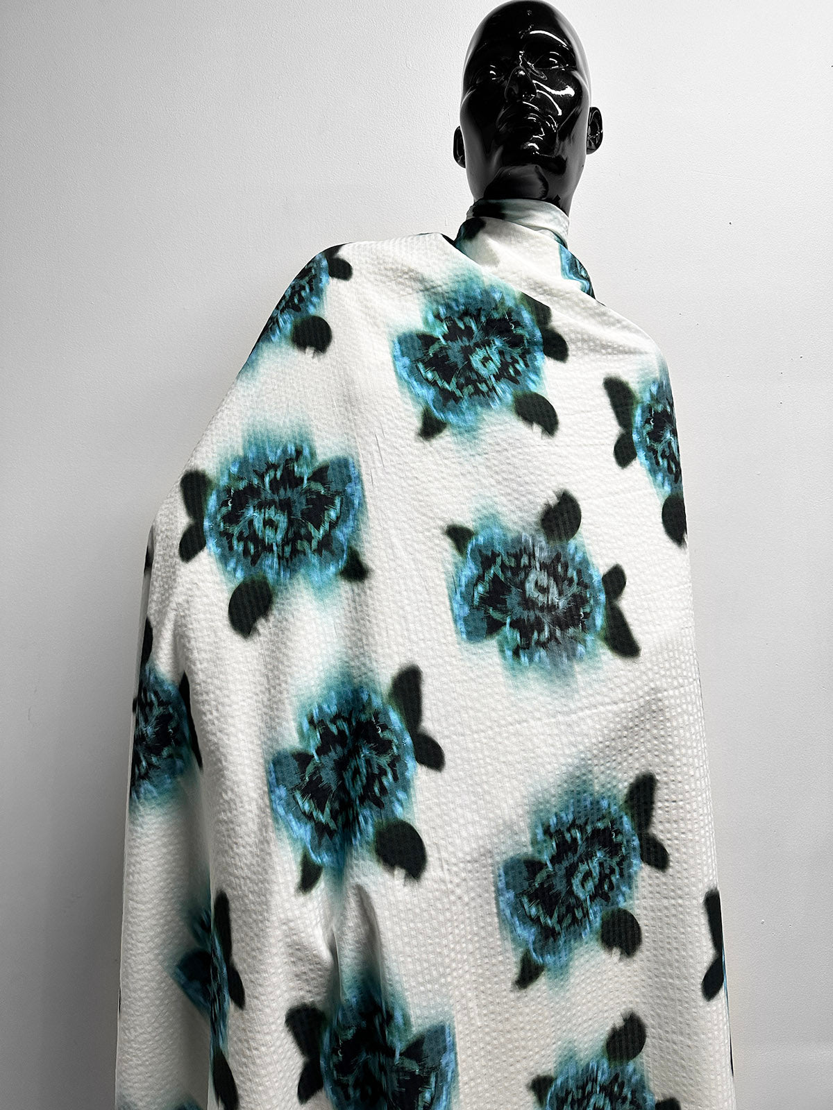 Blue Floral Seersucker Soft Drape Cotton Viscose - L'Etoffe Fabrics LLC