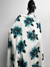 Blue Floral Seersucker Soft Drape Cotton Viscose - L'Etoffe Fabrics LLC