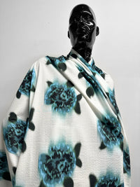 Blue Floral Seersucker Soft Drape Cotton Viscose - L'Etoffe Fabrics LLC