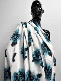 Blue Floral Seersucker Soft Drape Cotton Viscose - L'Etoffe Fabrics LLC